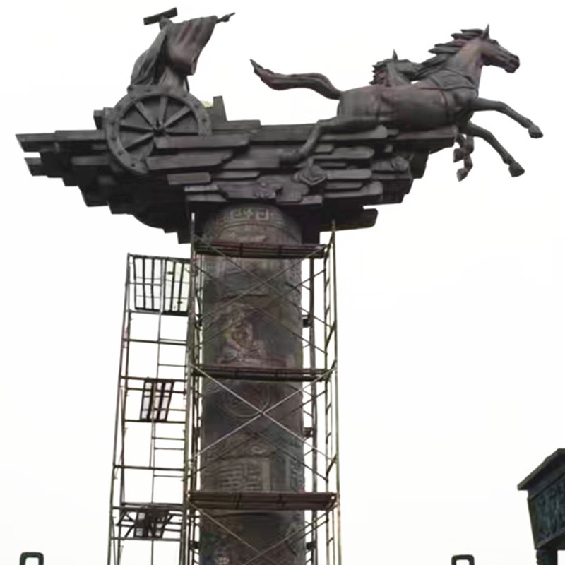 定制大型广场铸铜雕塑户外人物马拉车马车阿波罗战车锻铜雕塑摆件