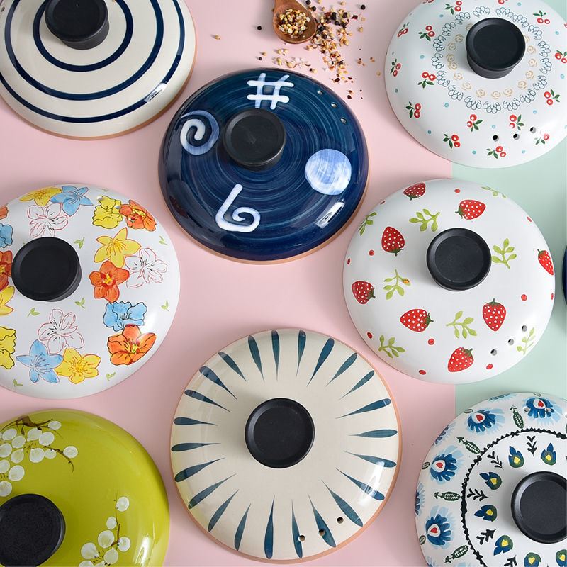 日式复古陶瓷砂锅锅盖子家用配件彩色瓦罐炖锅壶砂锅盖康舒通用型