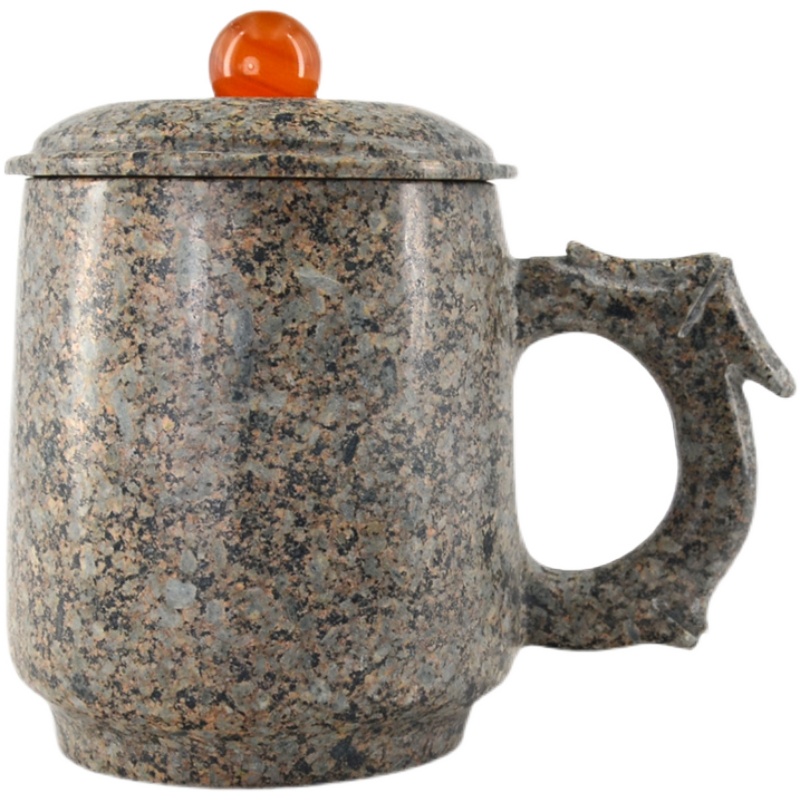 真达中华麦饭石水杯茶杯一体雕刻保健杯子春节礼品净水长寿石