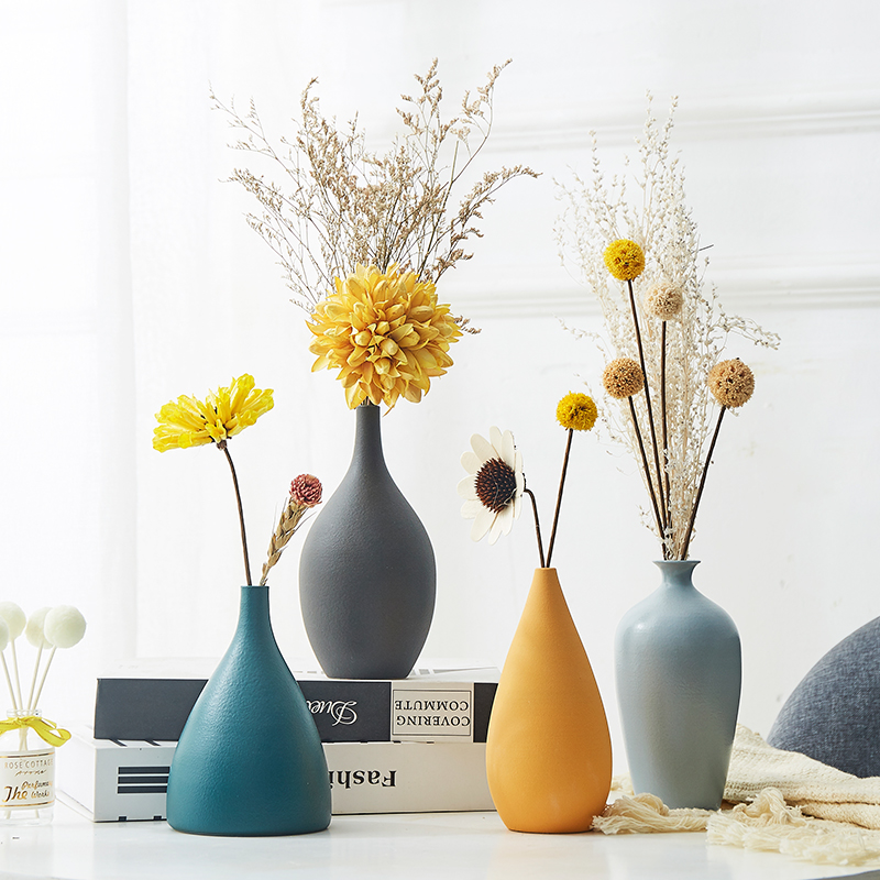 北欧创意陶瓷小花瓶现代简约干花插花家居装饰品玄关客厅桌面摆件