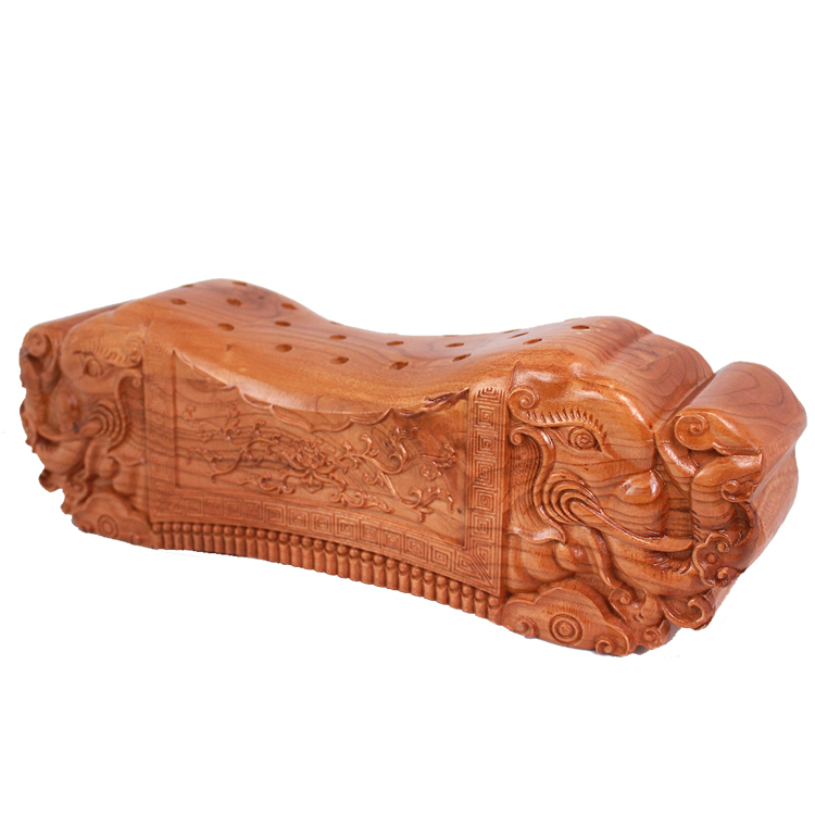桃木枕头吉祥如意护颈椎成人原木实木雕刻保健硬枕按摩摆件工艺品