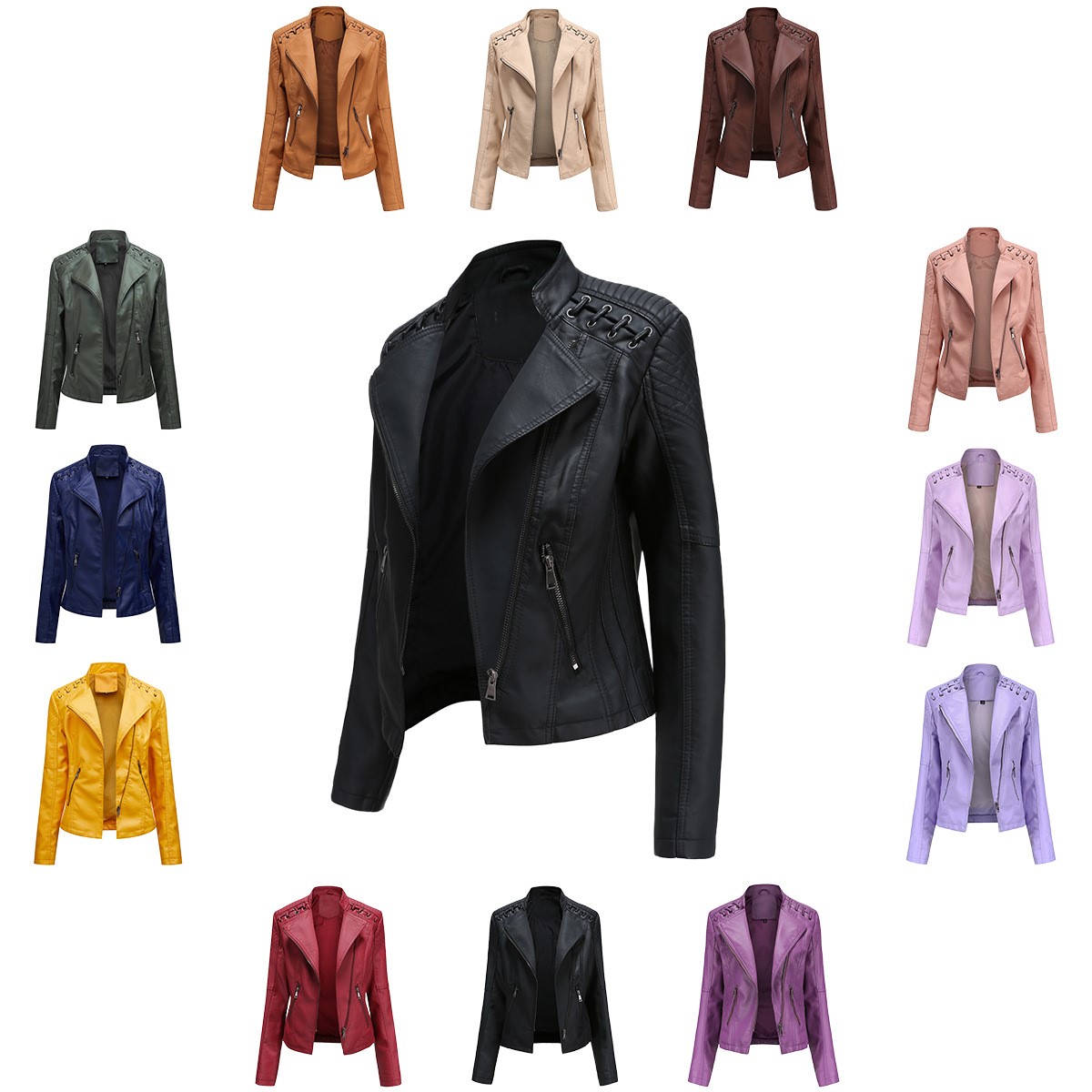 women's leather coat short jacket slim leather coat皮衣