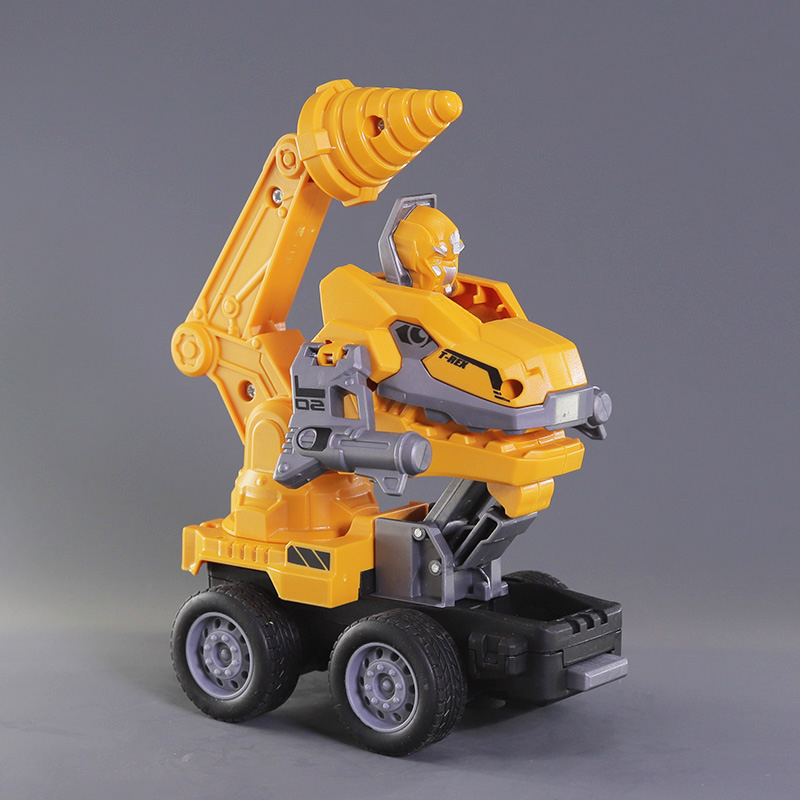 碰撞变形恐龙儿童玩具车机器人惯性工程车地机钻变身战士挖掘机