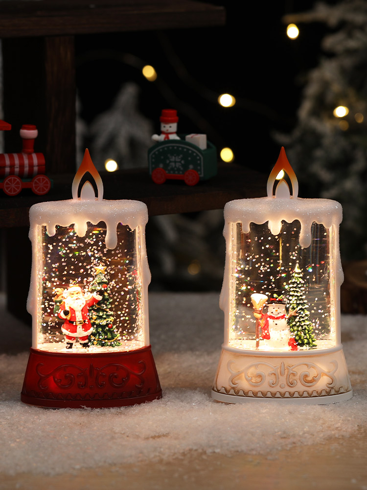 圣诞节发光注水蜡烛小风灯装饰礼物老人水景灯圣诞树夜灯桌面摆件