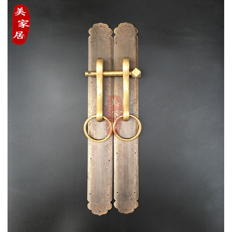 中式仿古大门直条拉手家具柜门五金铜配件古建筑装饰刻花门条把手