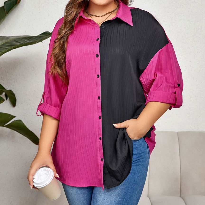 Big Size Elegant and Chic Color-Blocked Shirt for Women Work