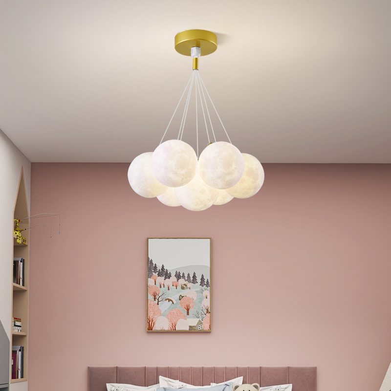 新品卧室吊灯现代简约创意个性时尚月球主卧室灯轻奢北欧儿童房间
