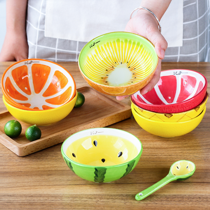 陶瓷碗家用日式餐具水果西瓜碟套装可爱精致创意个性碗儿童吃饭碗