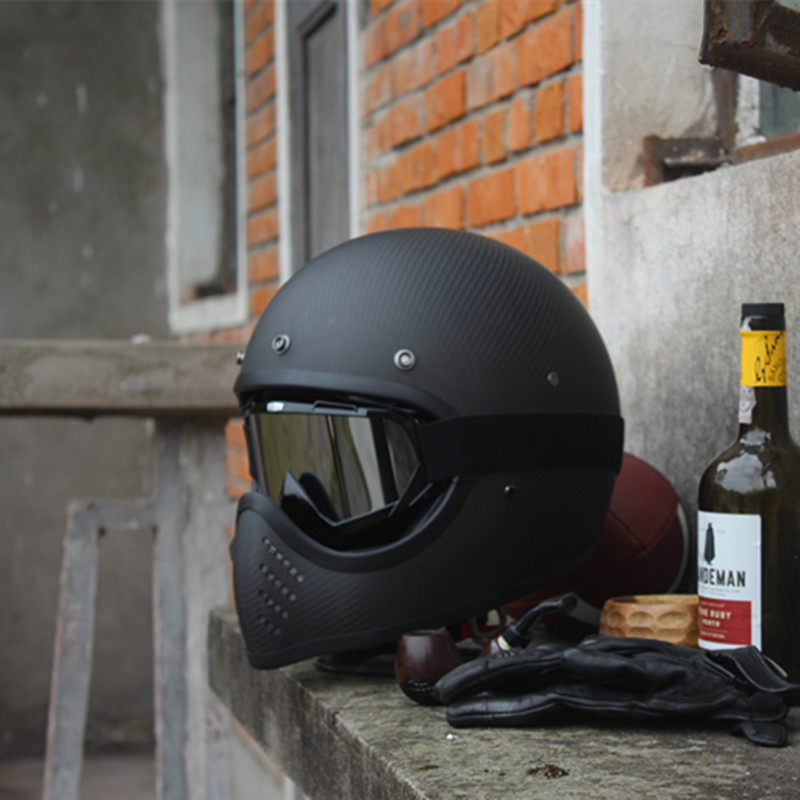 碳纤维复古头盔摩托车巡航四季全盔男女骑行安全帽玻璃钢个性灰