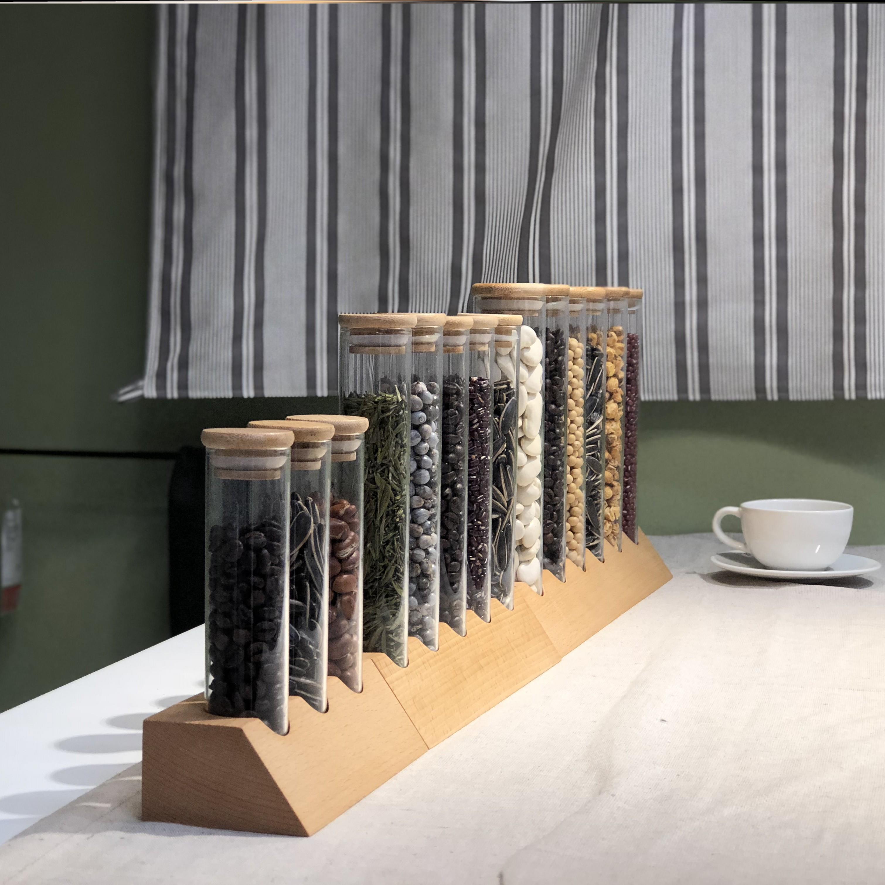 巡象咖啡豆密封吧台摆设茶叶展示罐玻璃试管展示架干果储物罐