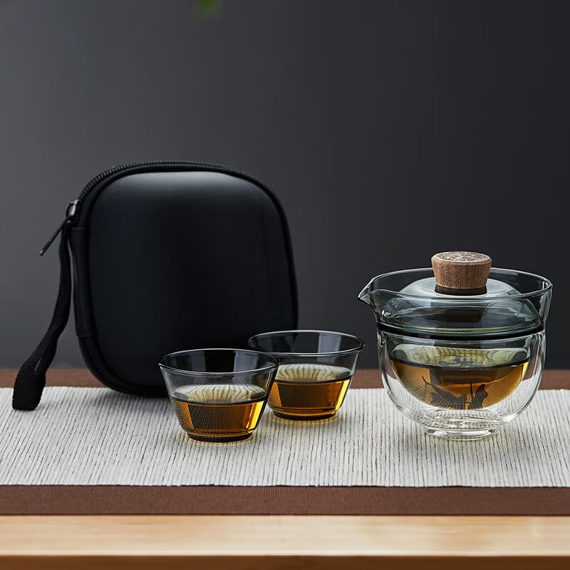 美斯尼旅行茶具套装便携式茶具玻璃盖碗泡茶器快客杯泡茶杯晨茗旅