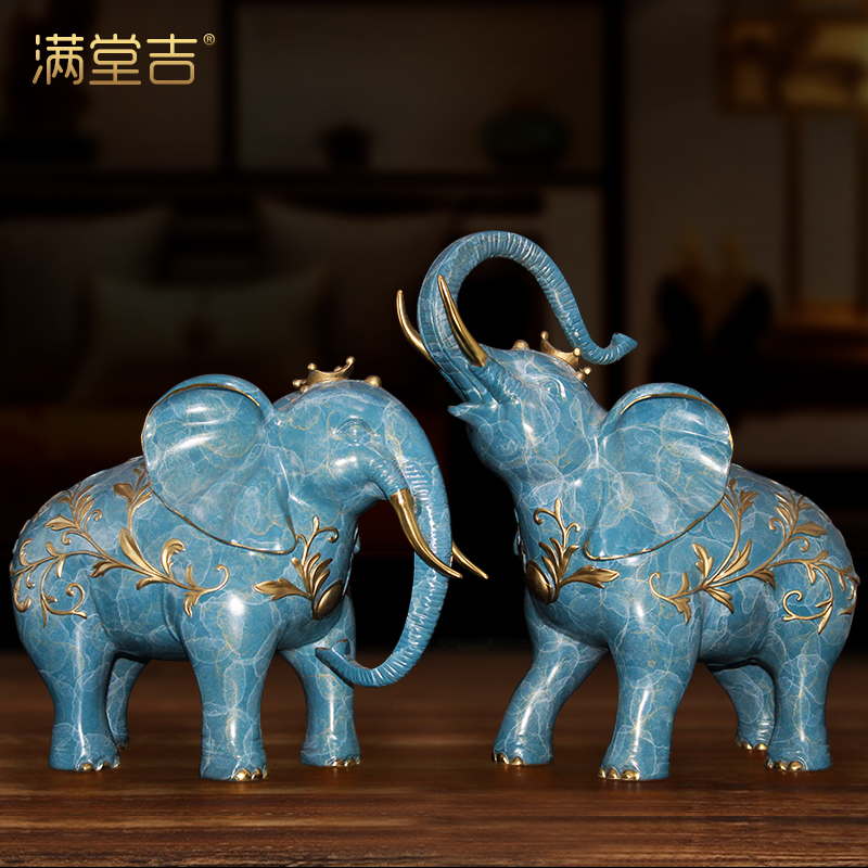网红《大富大贵》铜大象摆件全铜一对风水中式玄关装饰铜象工艺品