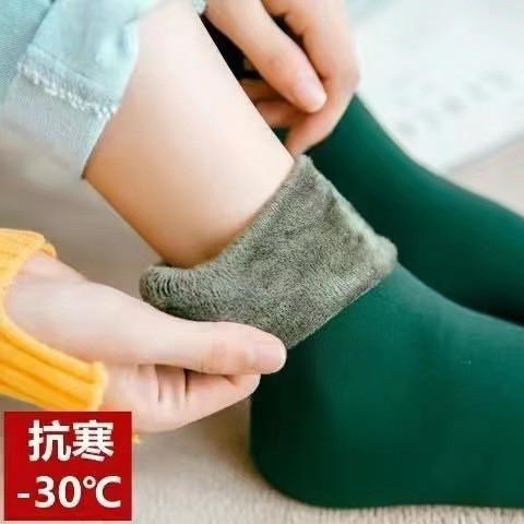 秋冬季雪地袜子女男加绒加厚中筒光腿肉色保暖地板袜情侣月子短袜