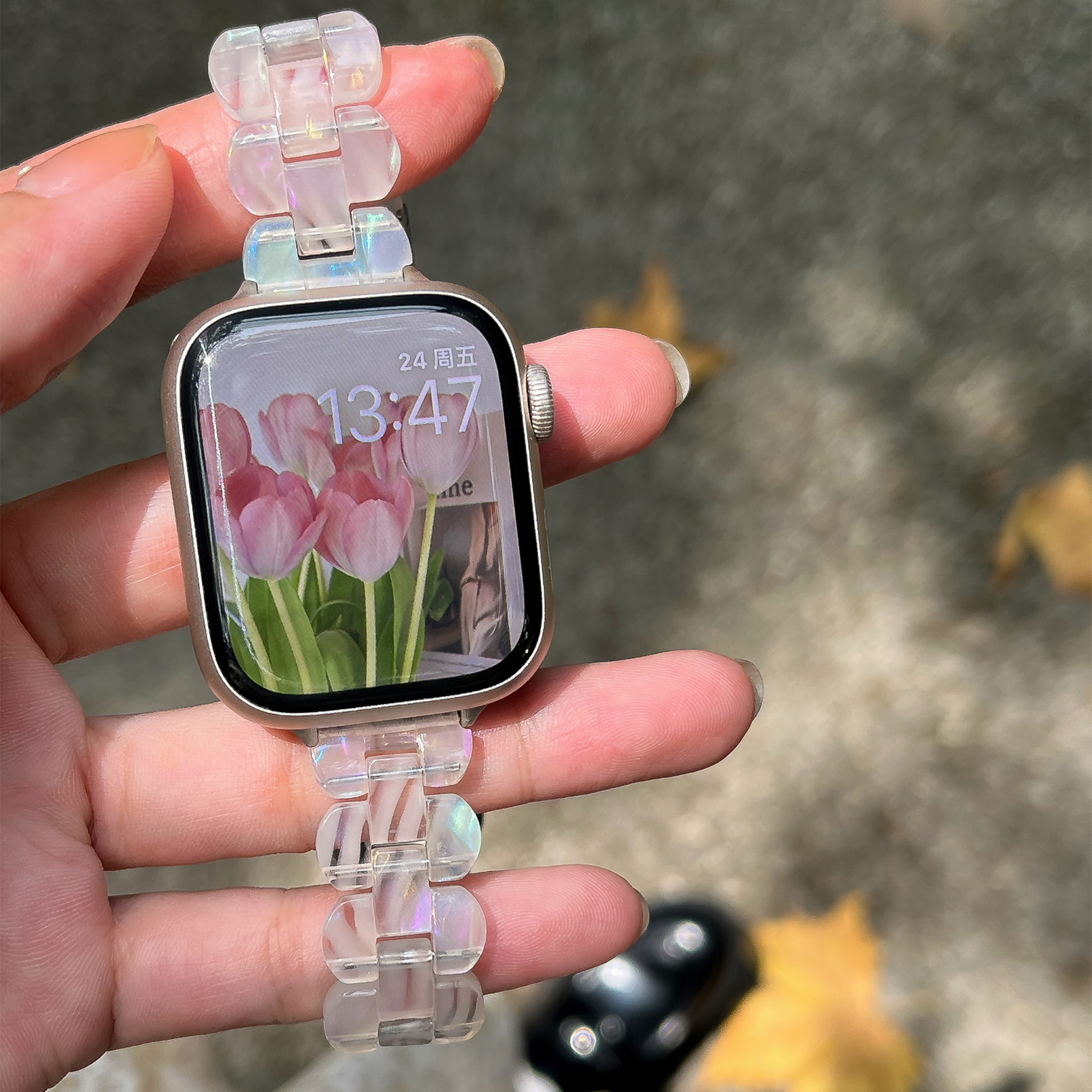 ConAmor《花瓣》透明树脂iWatch表带超轻超透适用苹果手表静静