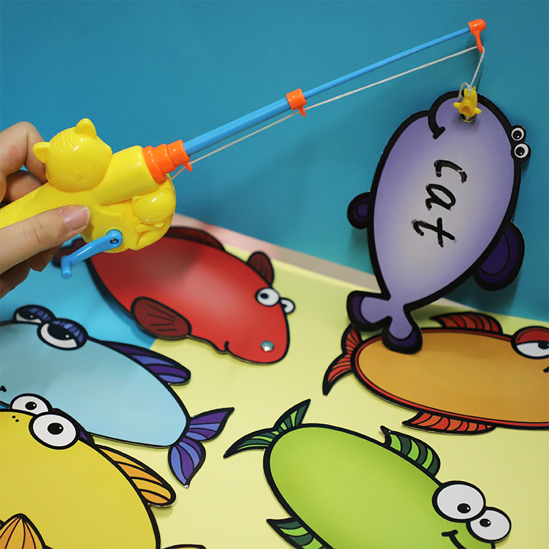 钓鱼游戏可擦写英语单词卡片识字卡课堂教学教具磁性鱼竿儿童玩具