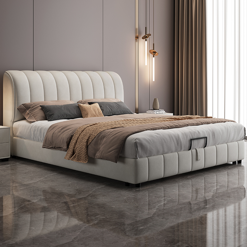 新品现代简约科技布床双人床布艺床轻奢网红床卧室床1.5/1.8米软