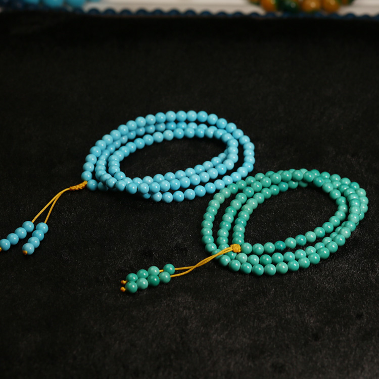湖北原矿天然无优化绿松石108多圈手串项链高瓷蓝绿DIY散珠配珠饰