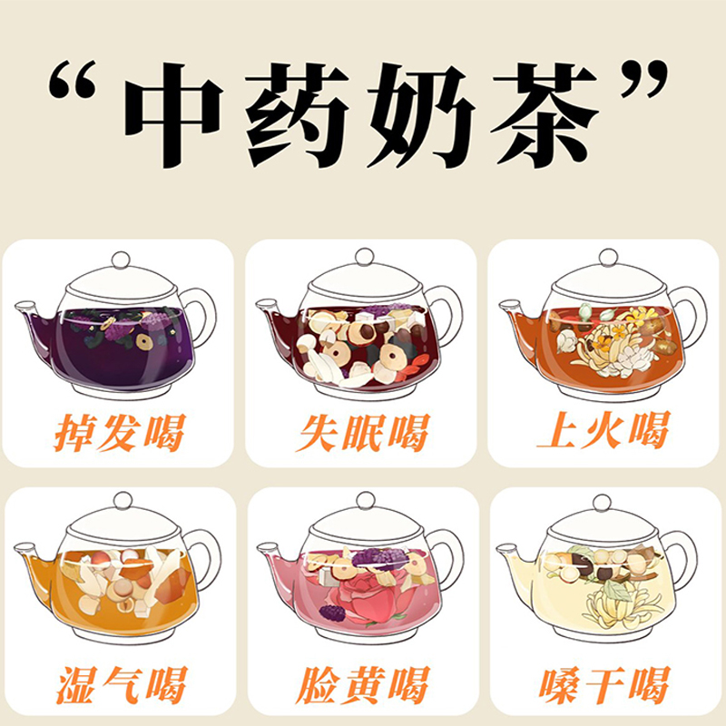 中式奶茶组合茶五黑茶菊花决明子茶五指毛桃桑葚玫瑰茯苓茶养生茶