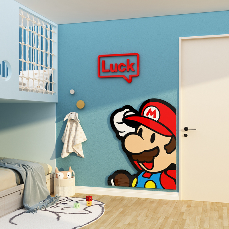 网红儿童房间布置玛利欧墙面装饰贴纸男孩电竞区卧室背景改造用品