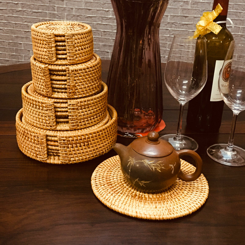 纯手工编织越南藤编防滑杯垫家居创意餐桌垫隔热垫碗垫茶杯垫