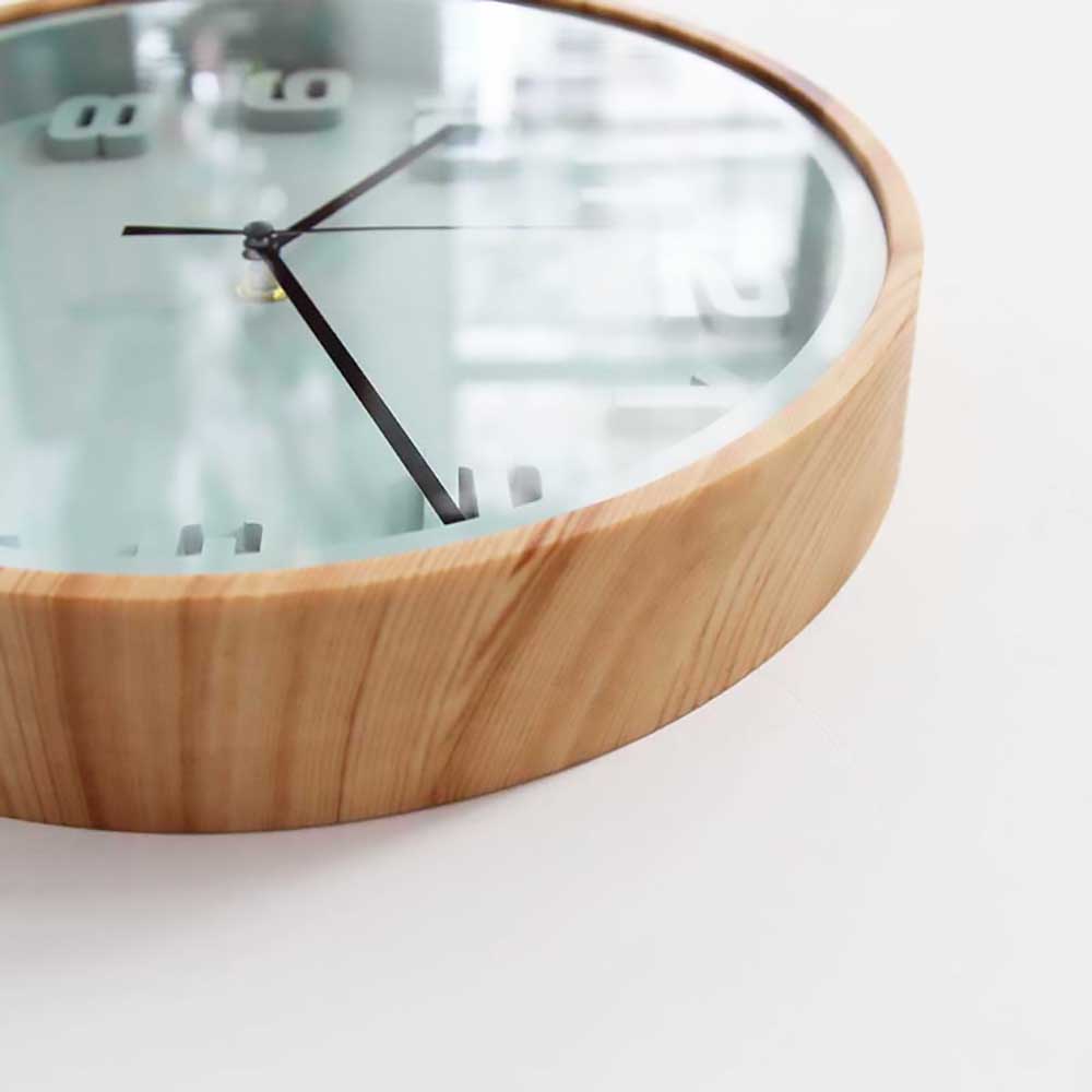 儿童木纹挂钟粉绿色北欧圆形静音客厅卧室简约现代数字圆形时钟表