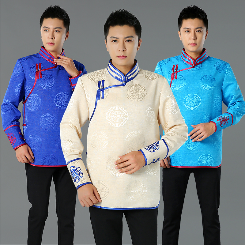 蒙古元素男装现代改良刺绣立领蒙古服衬衫民族风上衣蒙族日常外套