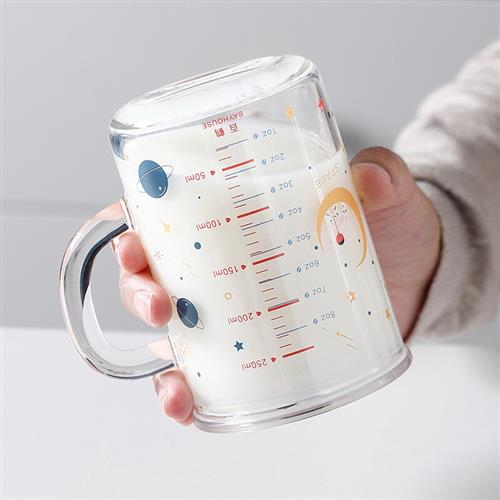 儿童牛奶杯宝宝喝奶杯冲奶粉专用微波炉加热玻璃水杯量杯带刻度杯