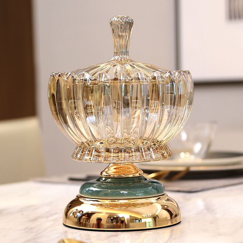 欧式轻奢水晶玻璃陶瓷储物罐家居客厅餐桌糖果干果点心罐带盖装饰