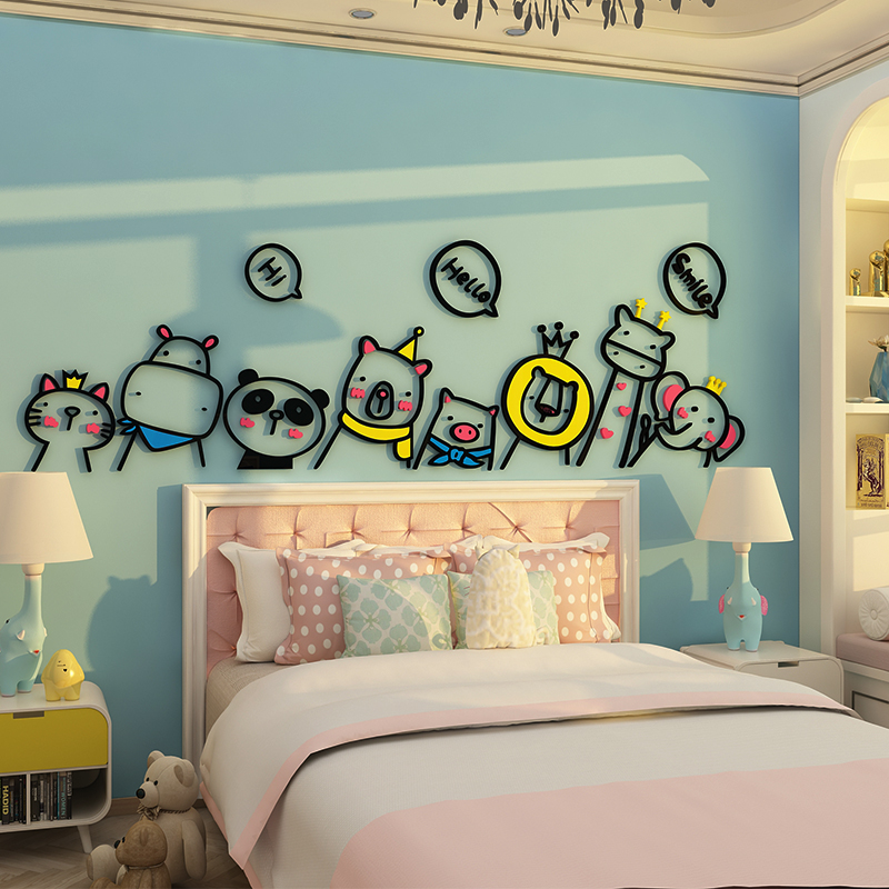 儿童房间布置卧室墙壁面装饰品贴纸画公主男女孩网红床头卡通背景