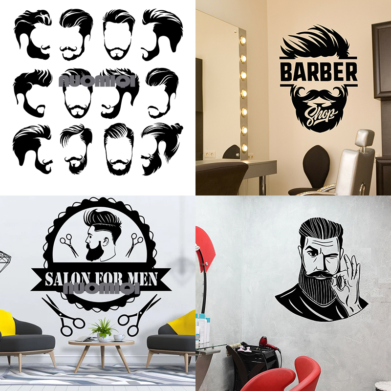 80款男士油头发型Barbershop理发店墙贴画美发装饰设计玻璃门贴纸