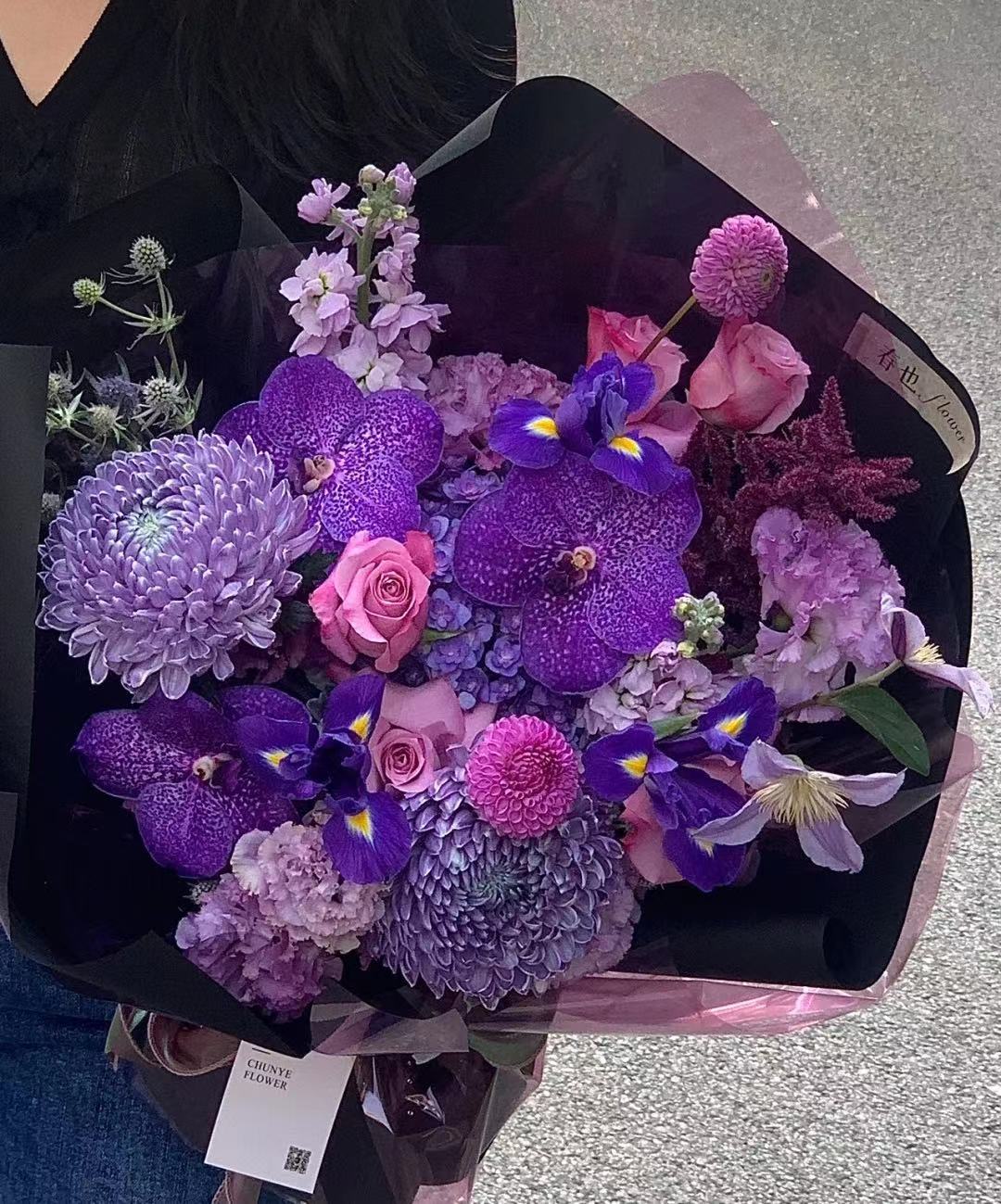三茶花事成都同城鲜花速递520花束紫色鲜花花束进口花束