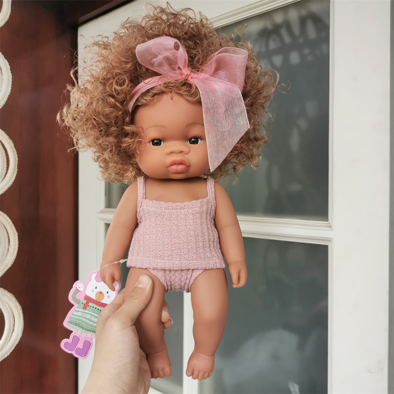 棕金发黑人娃娃玩偶儿童洗澡睡觉安抚玩具公仔全软胶可换装洋娃娃