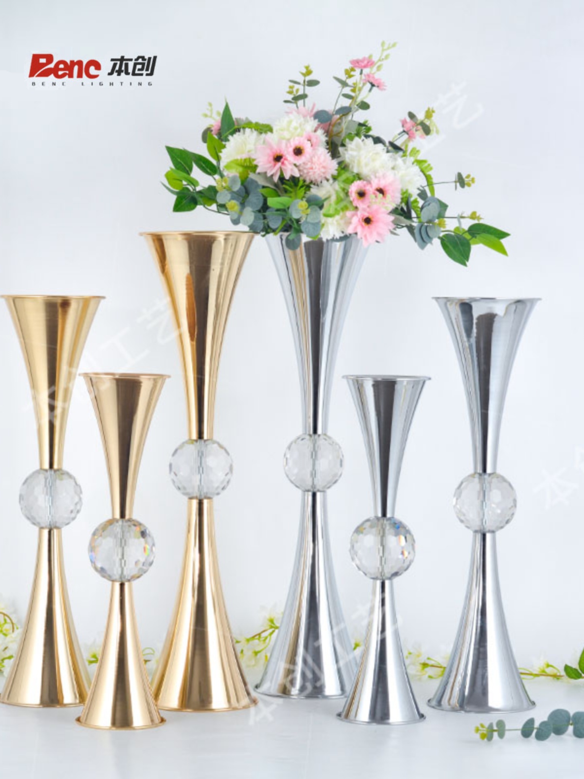 婚庆用品铁艺花架金色花器欧式金属花瓶家居客厅餐桌插花装饰摆件