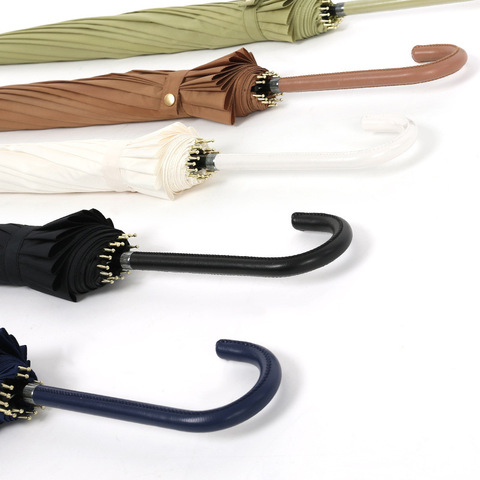 雨伞小清新伞复古皮手柄直杆伞男女日系创意16K长柄纯色简约