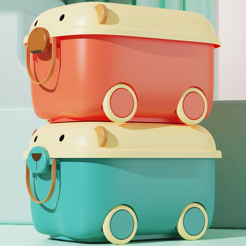 新疆包邮儿童玩具收纳箱塑料带滑轮家用宝宝零食收纳盒杂物储物箱