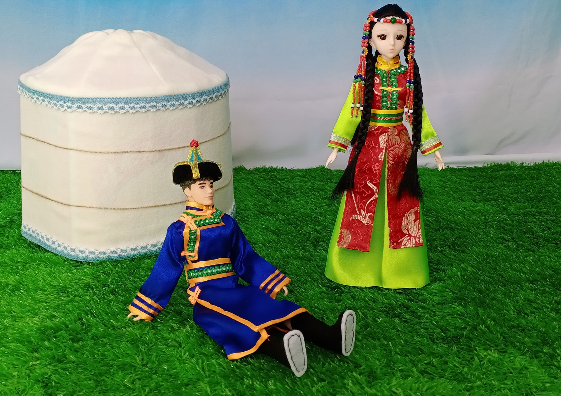 少数民族蒙古袍娃娃玩具衣服公主民族风手工制作摆件6分30厘米