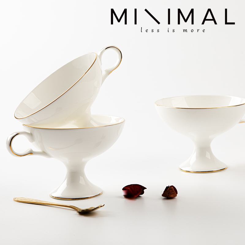 mnmal法式中古骨瓷咖啡杯欧式高脚红茶杯冰点杯ins风甜品杯酸奶杯