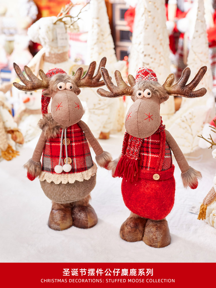 圣诞麋鹿圣诞树下雪人老人公仔玩偶摆件场景橱窗布置圣诞节装饰品