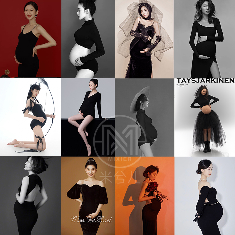 孕妇摄影服装新款黑色影楼孕妇装个性感写真拍照服孕妇照片衣服