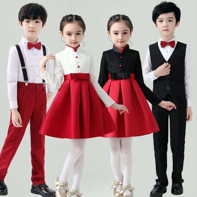 学生元旦节表演服套装男女儿童喜庆中国风幼儿园小学比赛演出礼服