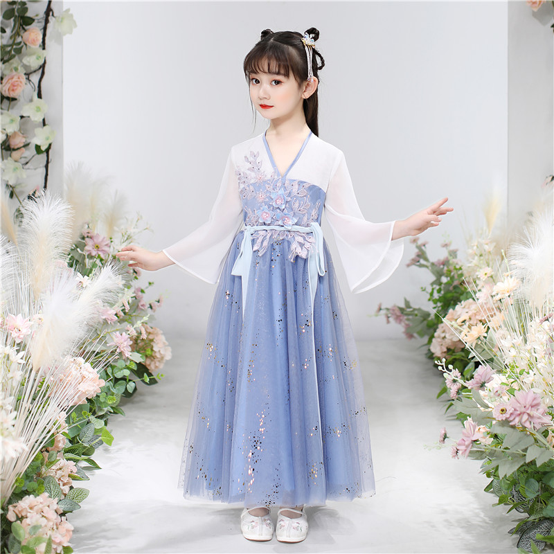 女童汉服夏装儿童古装中国风小女孩夏季改良仙气女装古风超仙蓝色