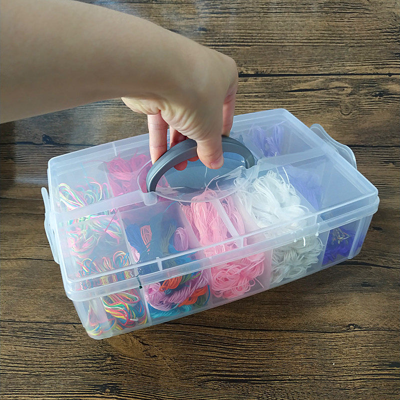 长方形透明收纳盒珠子材料塑料分格盒子有盖儿童玩具幼儿园收纳箱