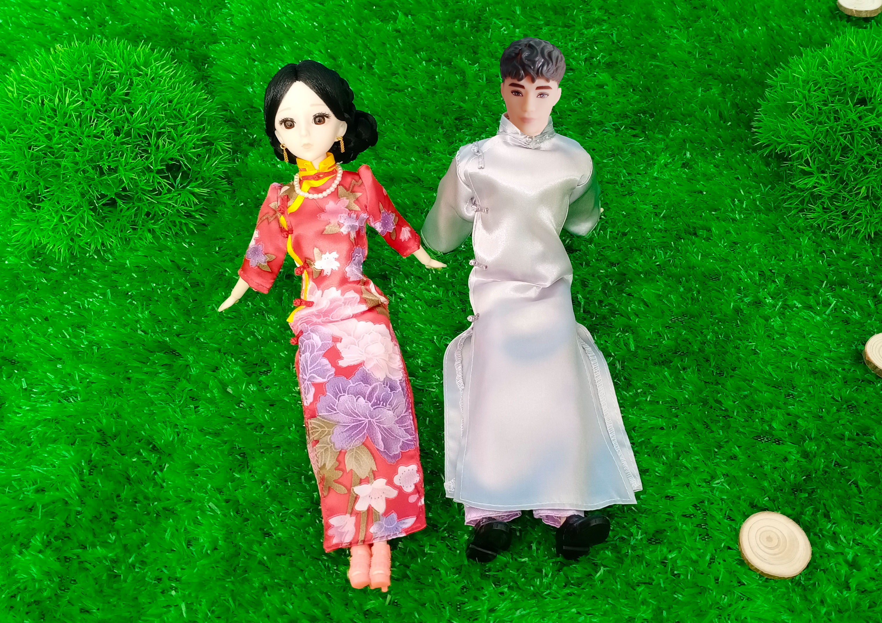 中国风男娃娃明国长袍衣服单个女旗袍春儿手工制作30厘米摆件玩具