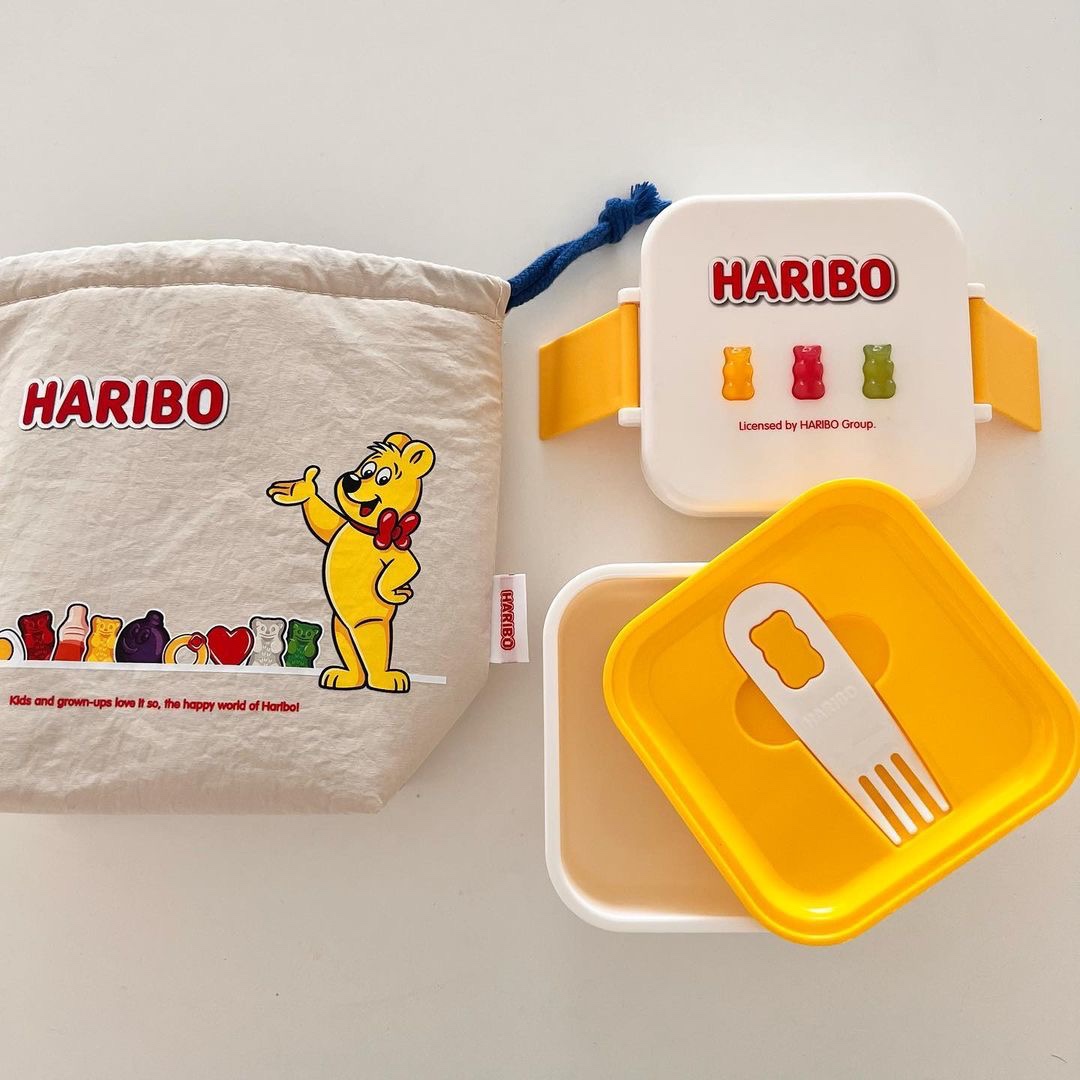 韩国采购Haribo限定儿童双层便当盒小熊软糖学生下午茶午餐零食盒