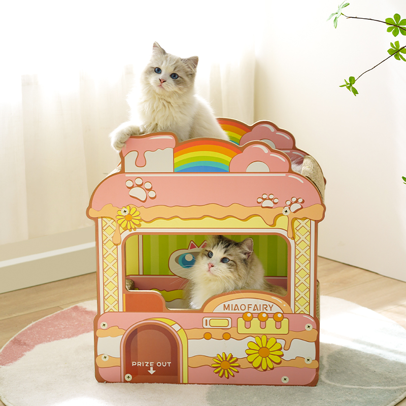 想要变成猫 糖果喵屋双层猫抓板猫窝一体可爱猫玩具大号磨爪沙发