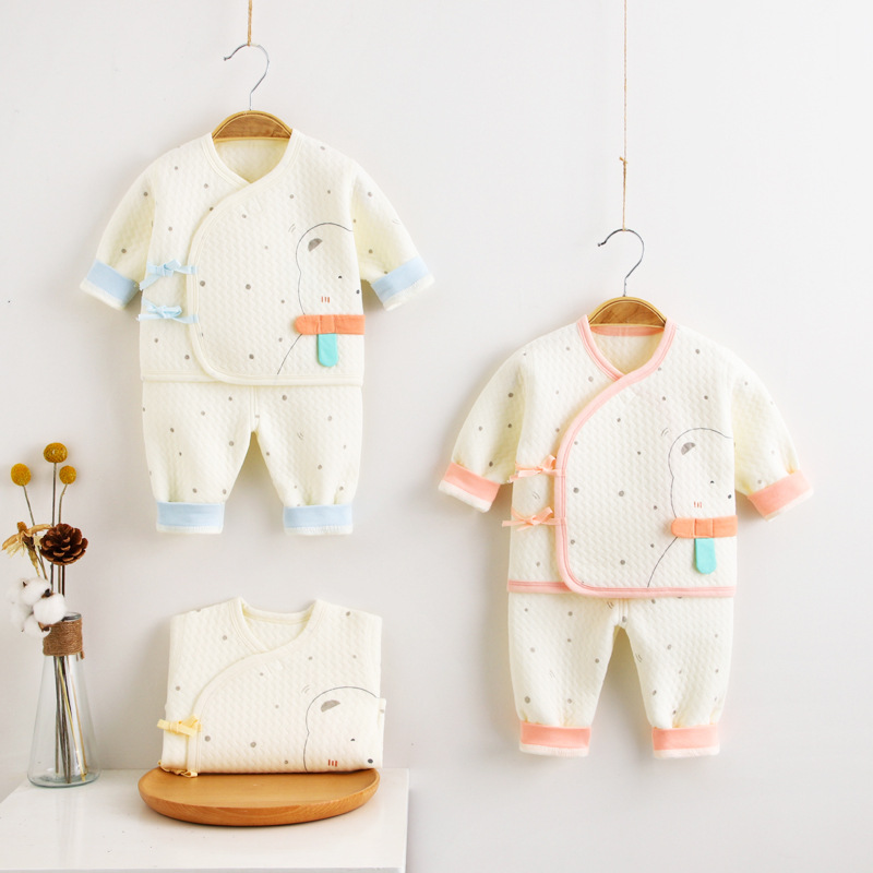 新生儿衣服春秋保暖款初生宝宝夹棉贴身睡衣婴儿和尚纯棉分体套装