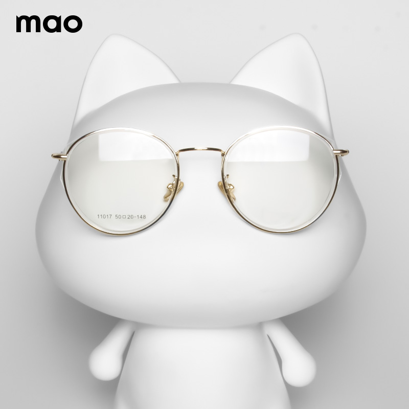 超轻细边圆框修脸可配镜包邮文艺近视眼镜框ins珍珠腿眼镜猫MAO