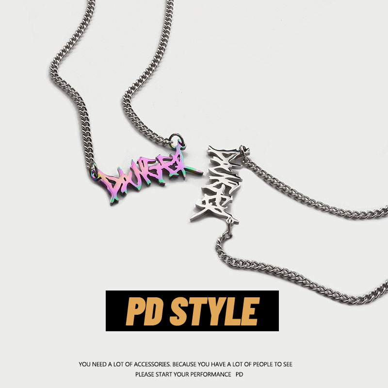 PD STYLE欧美风Thorn荆棘字母淬火短项链男女个性嘻哈钛钢锁骨链
