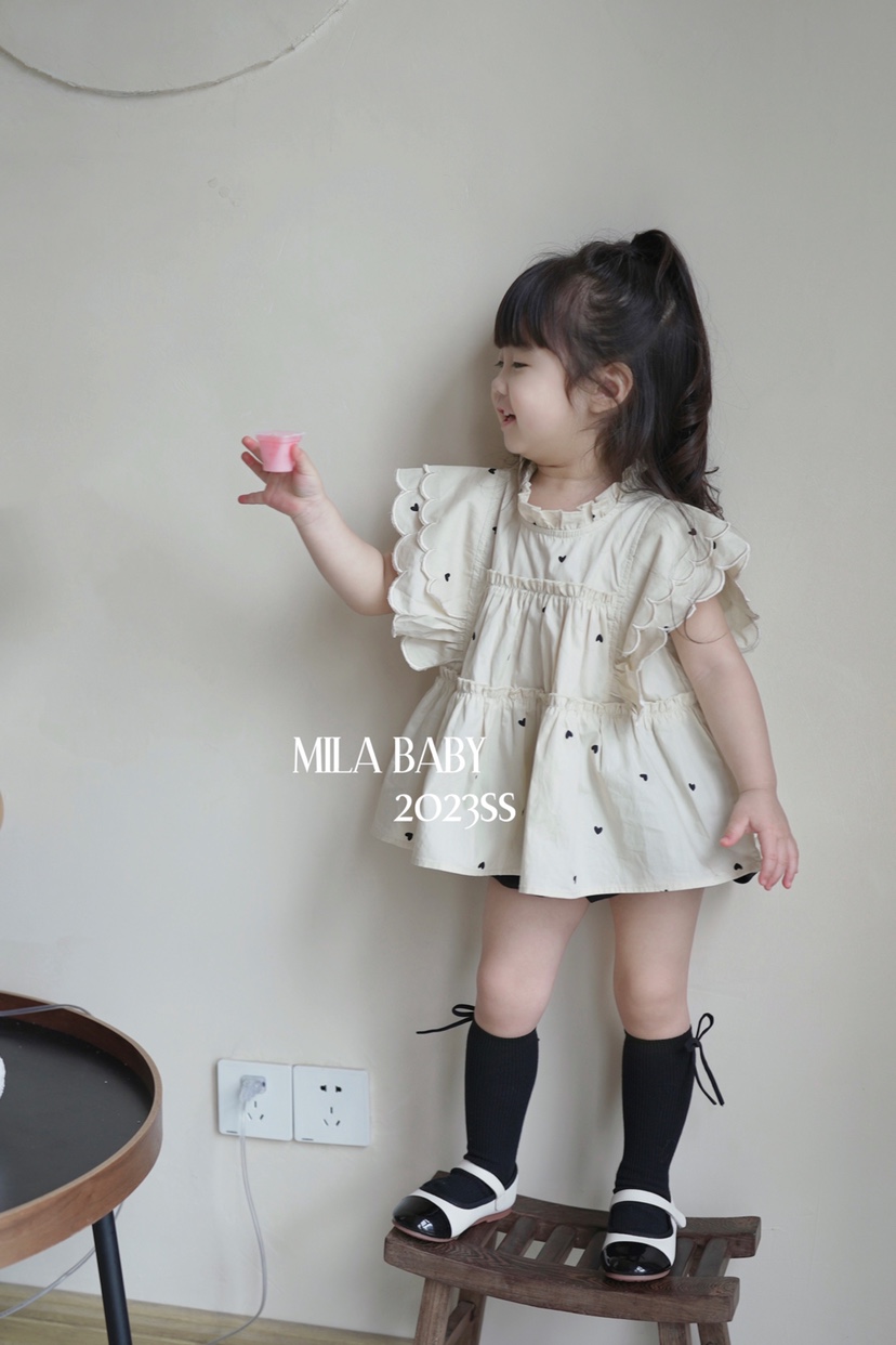 MILA BABY2024夏季新品女童韩版飞袖娃娃衫儿童甜美无袖上衣
