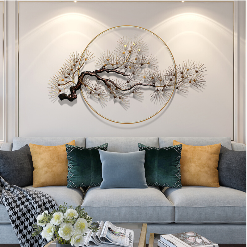 新中式墙面松树装饰壁挂玄关客厅沙发背景铁艺挂件样板间轻奢壁饰